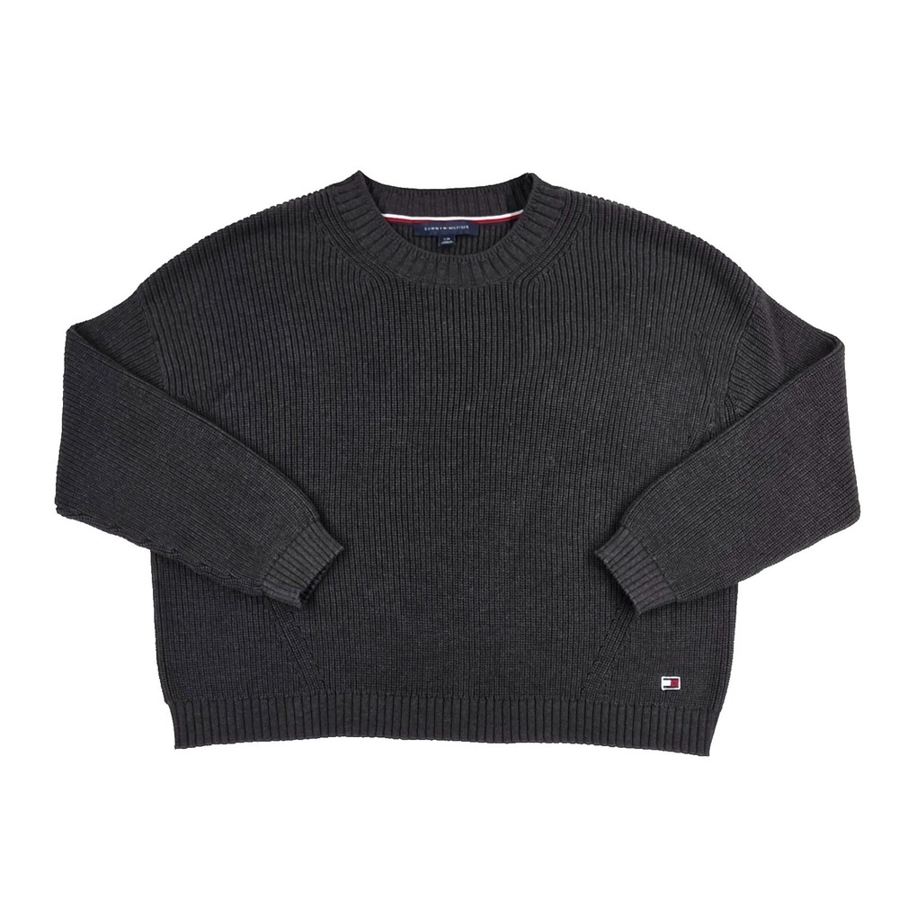 Tommy Hilfiger Dark Gray Tight Knit Sweater Mens L Crew‎ Neck Soft
